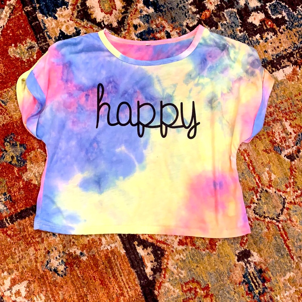 Crop top “HAPPY” tie dye